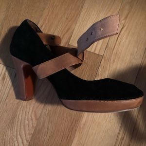 Anthropologie black suede heel
